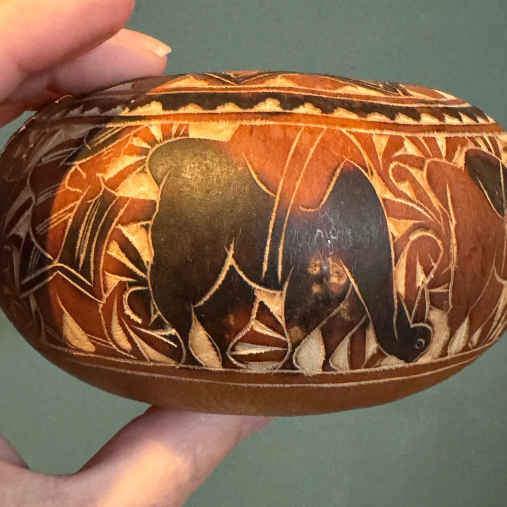 Peruvian Gourd Hand Carved Rattle Folk Art Detailed Animal carvings